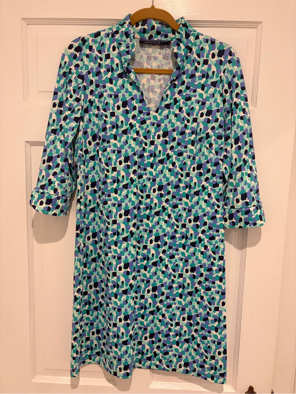 Katherine Way Blue Multi V-Neck Swing dress
